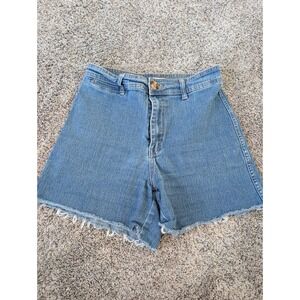 HM Womens High Waisted Raw Hem Denim Shorts Medium Wash Blue Size 8
